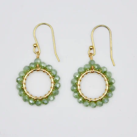 Small Round Wrapped Earring In Soft Green Quartz