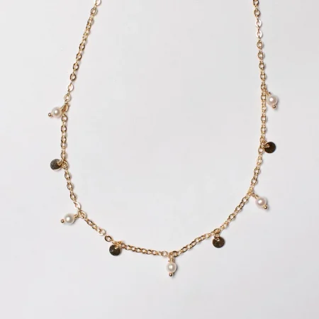 Pearl And Disks Short Fine Necklace